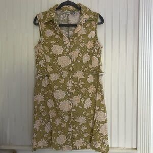 White Stag Vintage Linen Blend Floral Sleeveless Button-Up Dress